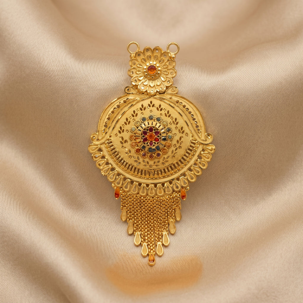 Gold Multicolour Stone Disc Medallion Tassel Necklace Set
