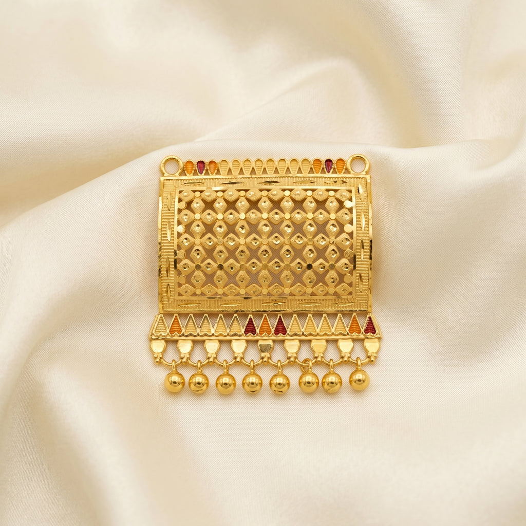Gold Diamond-Grid Enamel Triangle Ball Drop Necklace Set