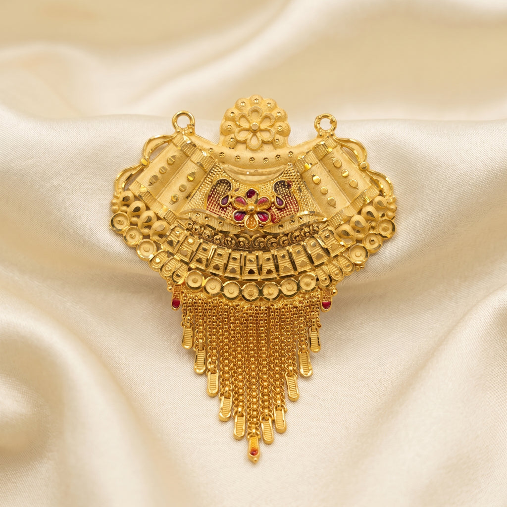 Gold Meenakari Arch Tassel Pendant Necklace Set