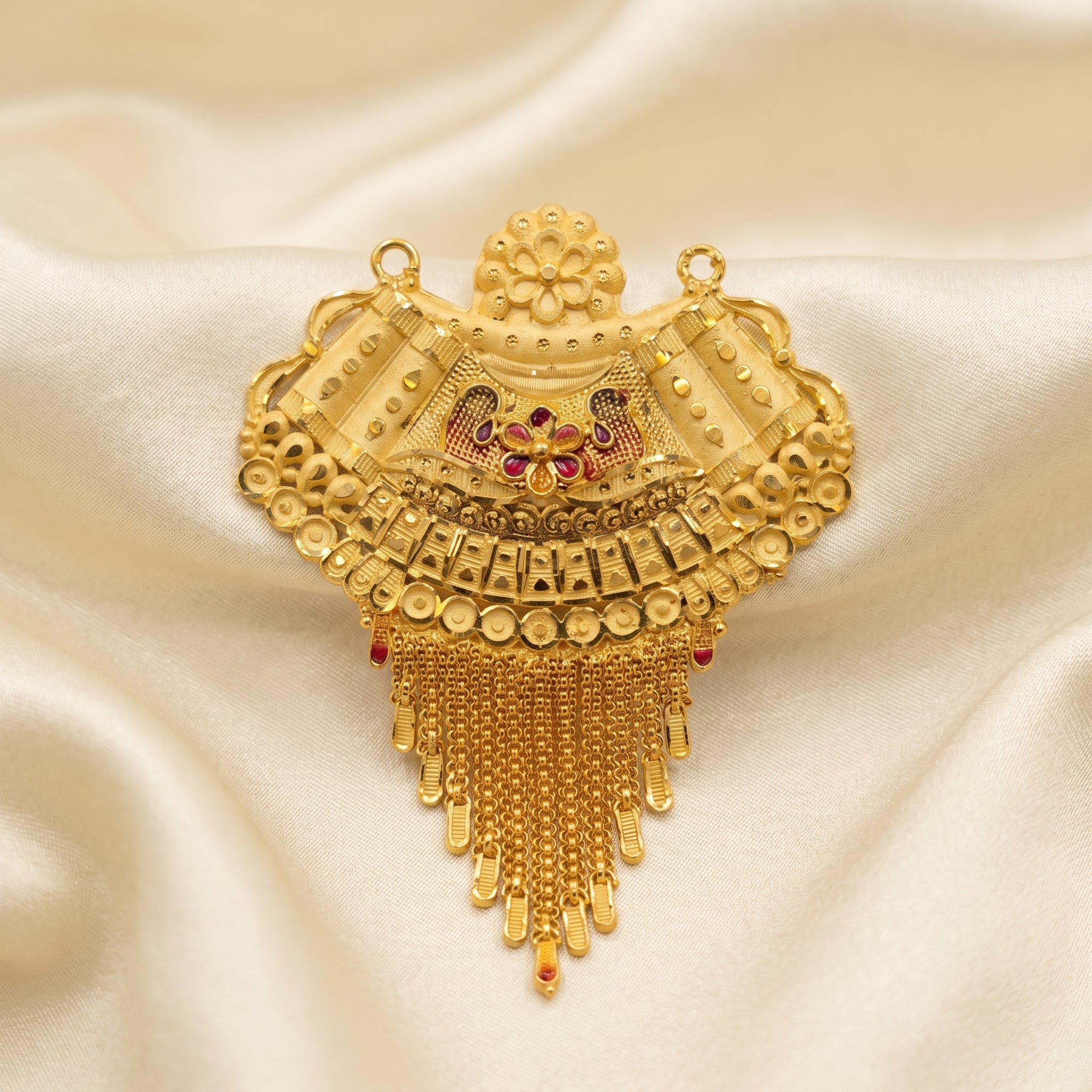 Gold Meenakari Arch Tassel Pendant Necklace Set