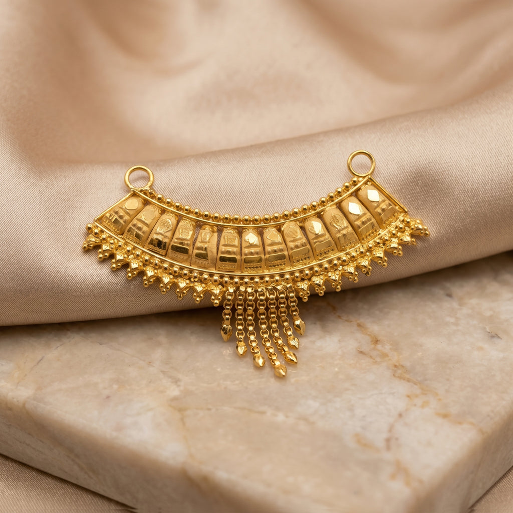 Gold Engraved Bar Fringe Collar Necklace Set
