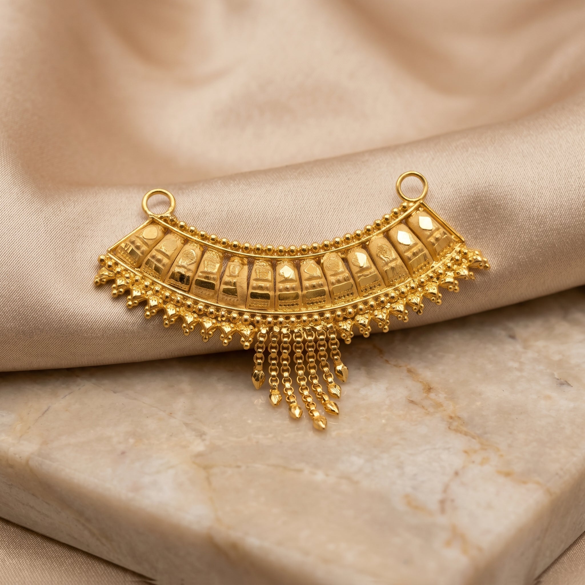 Gold Engraved Bar Fringe Collar Necklace Set