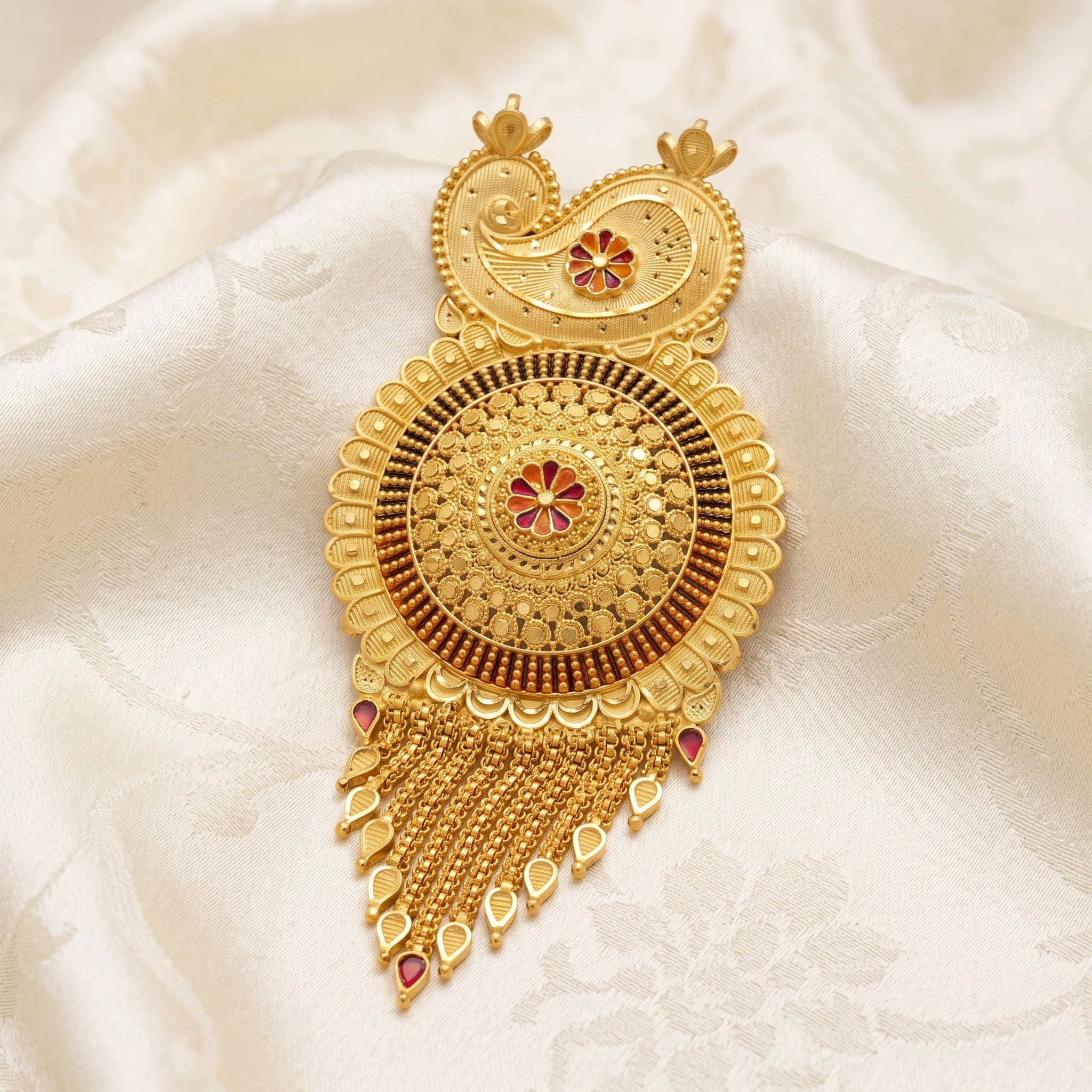 Gold Paisley Mandala Tassel Pendant Necklace Set