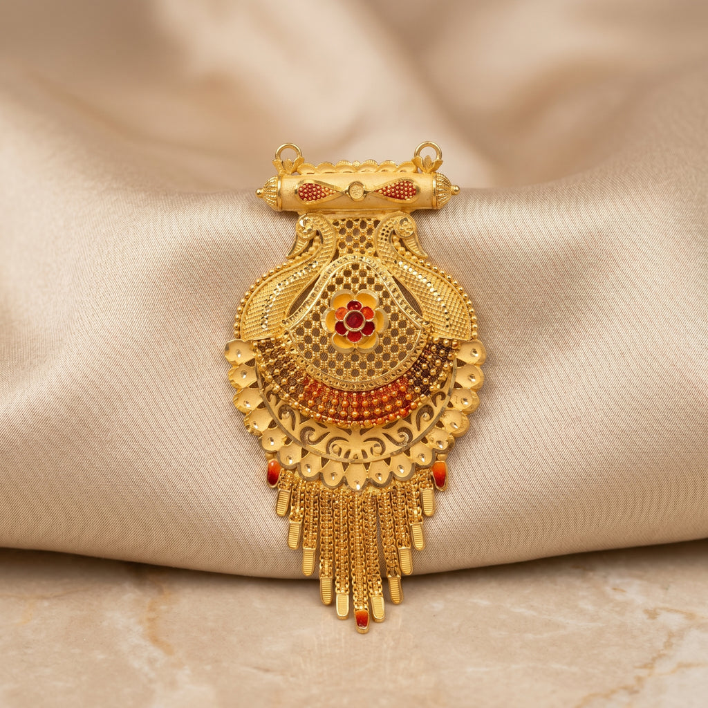 Gold Filigree Dome Meenakari Tassel Pendant Mangalsutra Locket