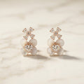 Rose Gold Double Flower Heart Stud Earrings