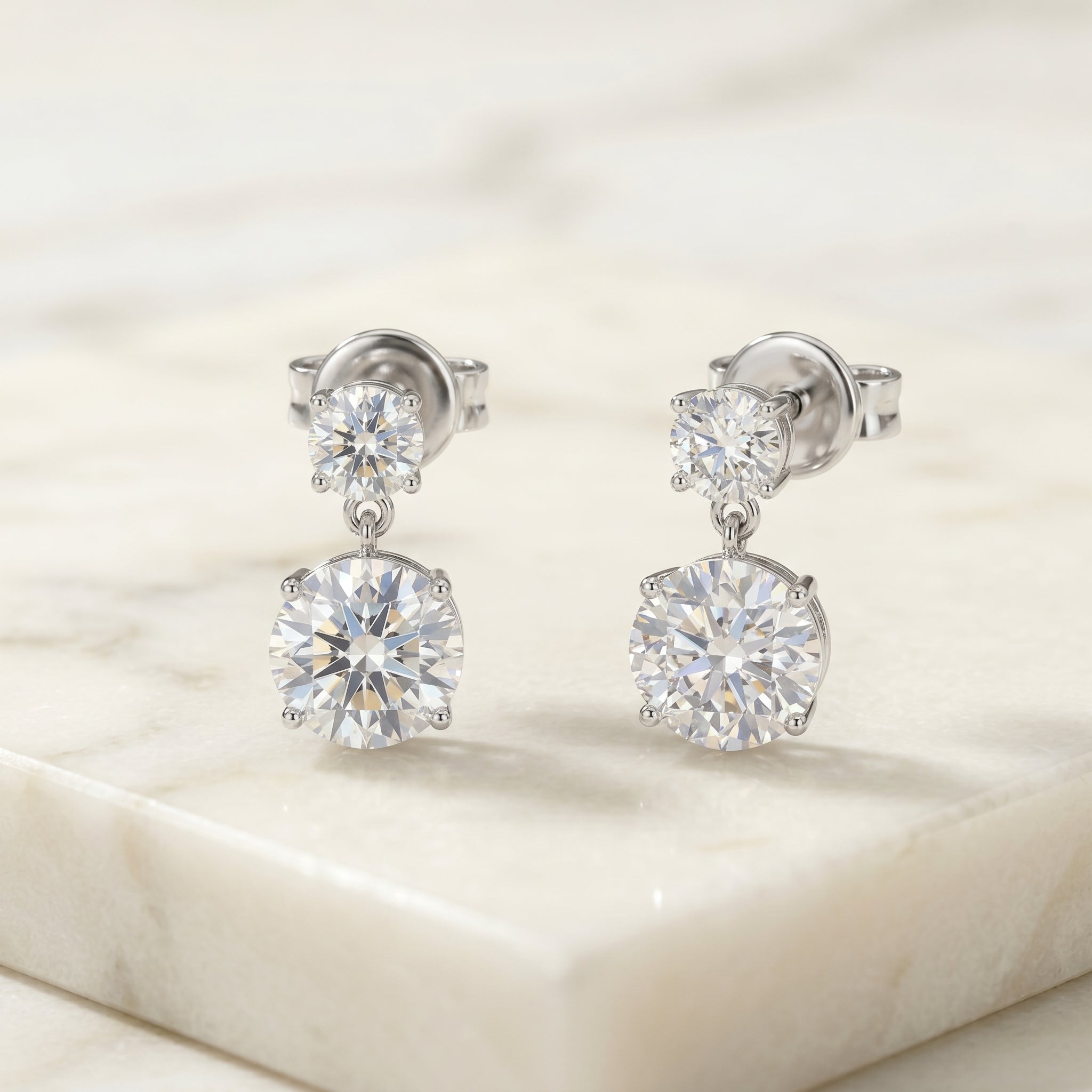 Double Round Crystal Drop Stud Earrings