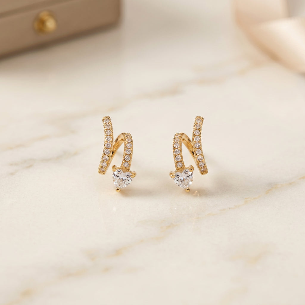 Gold Double-Row Heart Wrap Earrings