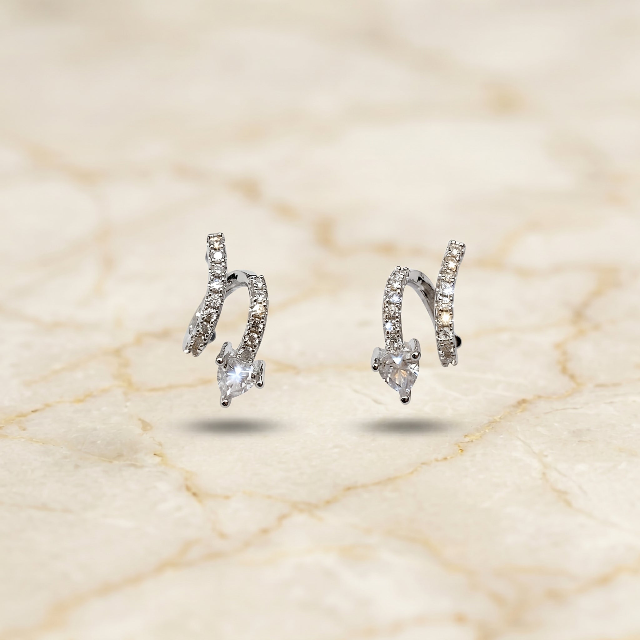 Silver Double-Row Heart Wrap Earrings