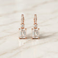 Rose Gold Emerald-Cut Crystal Drop Hoop Earrings