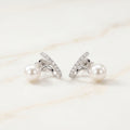 Silver Pearl Curved Pavé Wrap Earrings