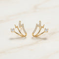 Gold Lightning Bolt Crystal Cuff Stud Earrings