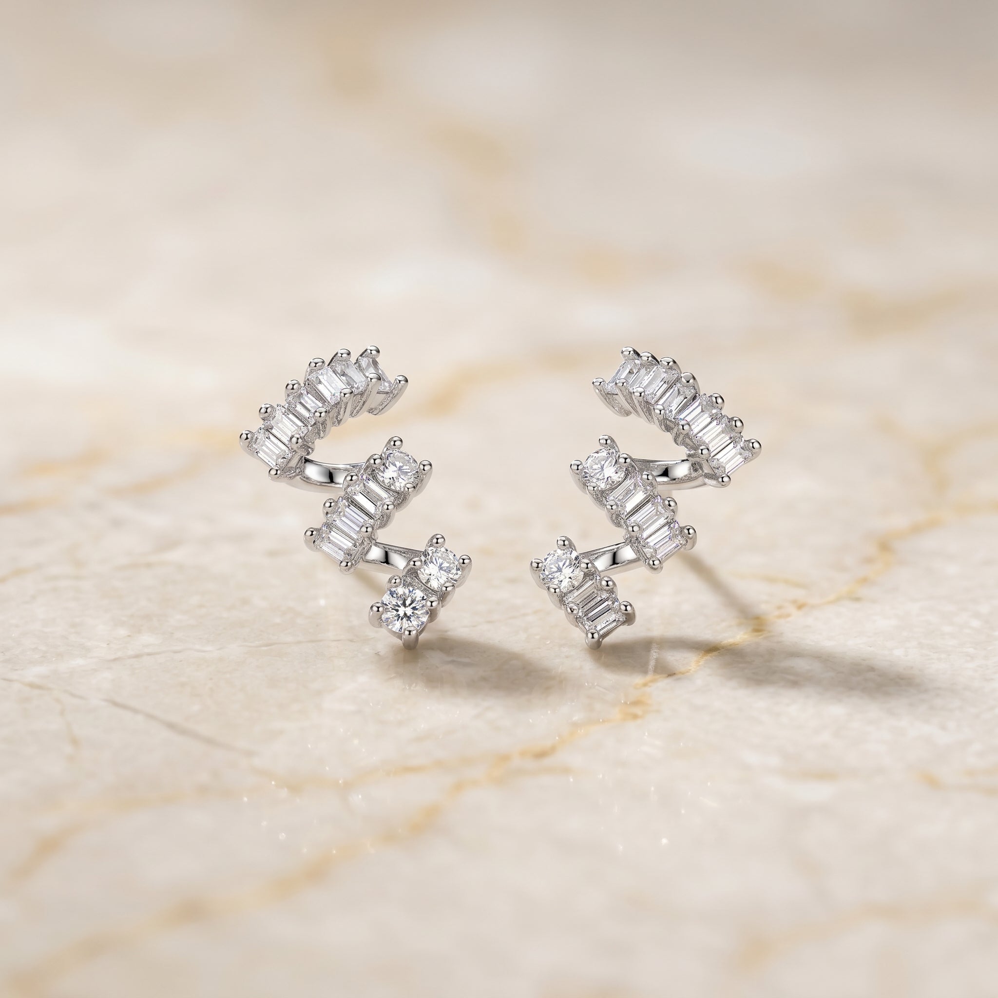 Silver Baguette Cascade Zigzag Ear Climber