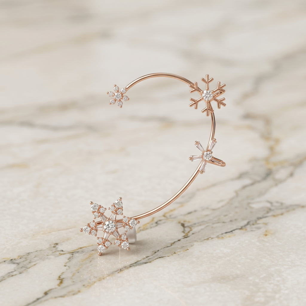 Rose Gold Celestial Snowflake Ear Cuff