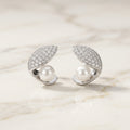 Pavé Leaf Pearl Wrap Stud Earrings