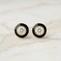 Black Enamel Bezel Crystal Stud Earrings
