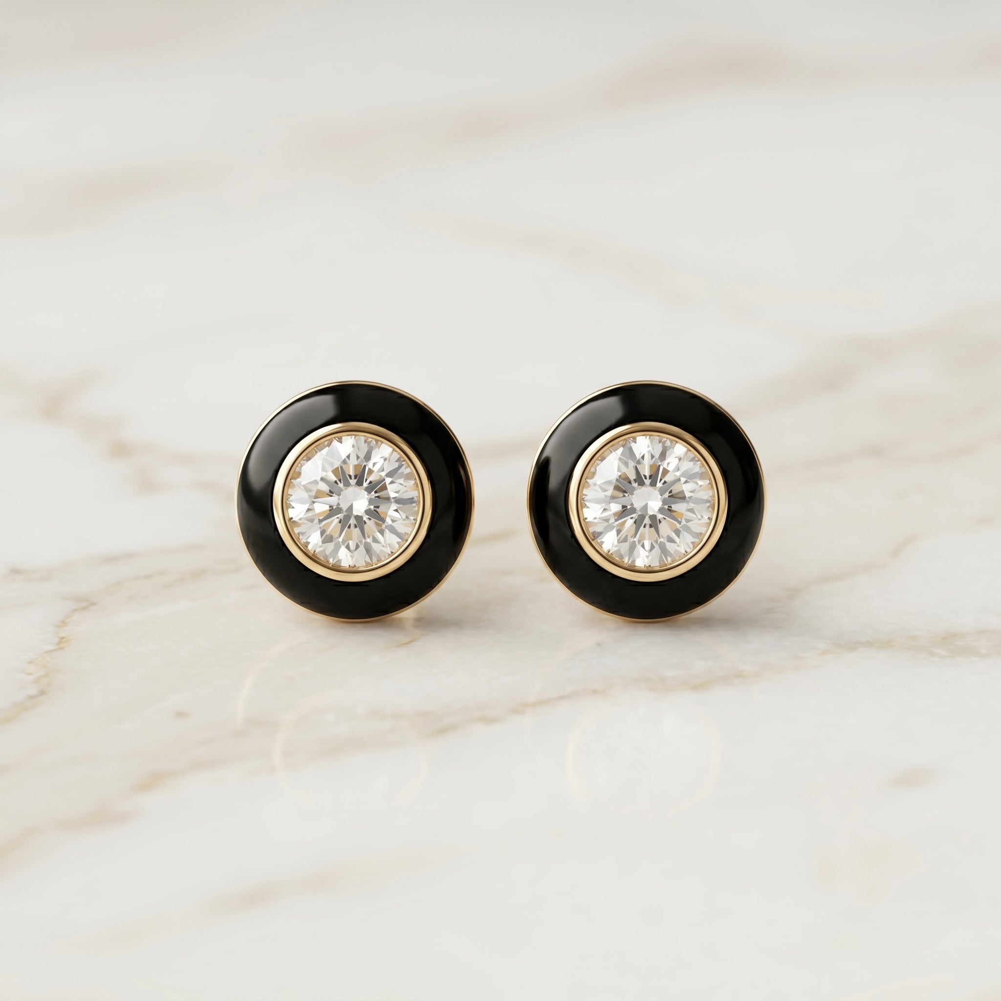 Black Enamel Bezel Crystal Stud Earrings