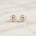Gold Round Crystal Six-Prong Stud Earrings