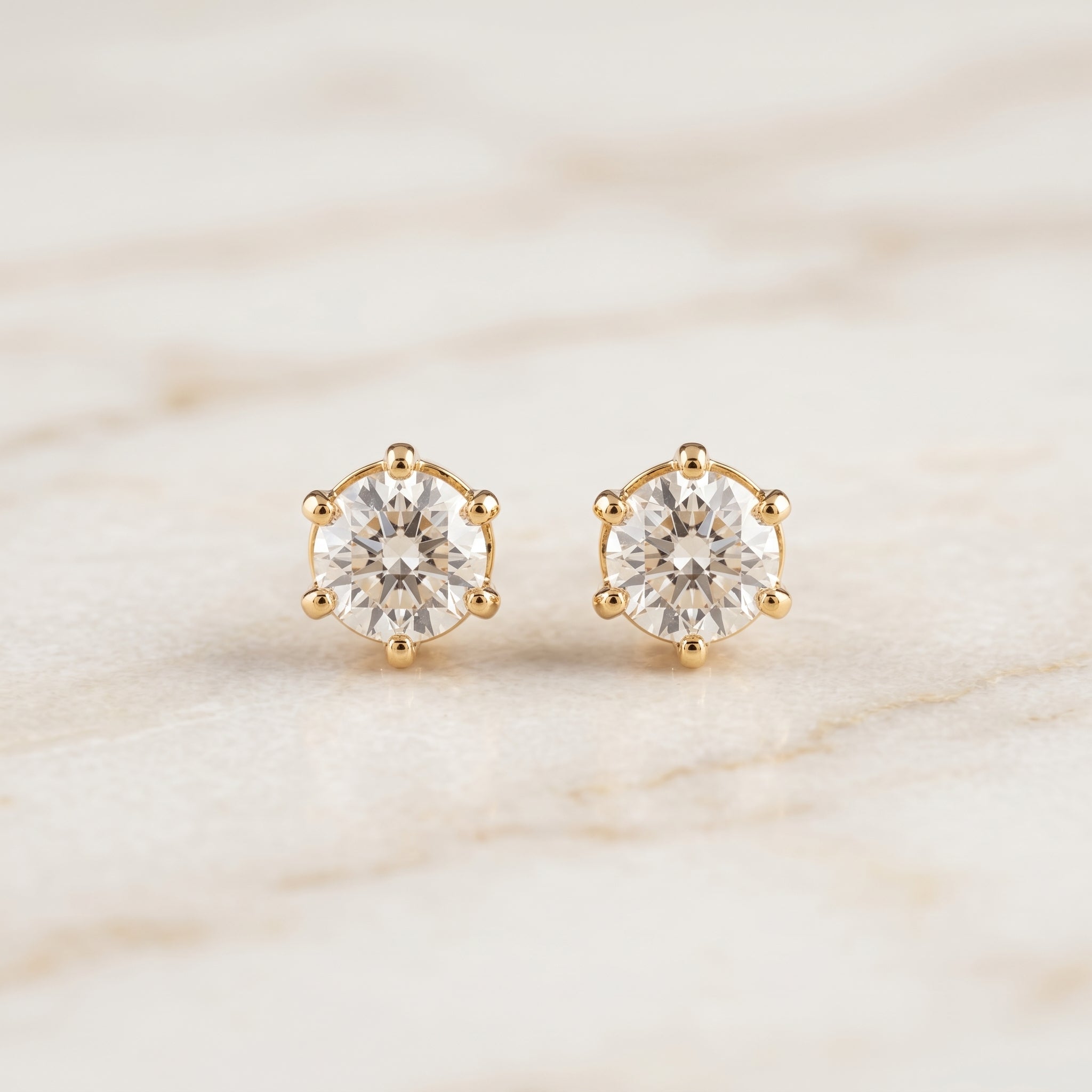 Gold Round Crystal Six-Prong Stud Earrings