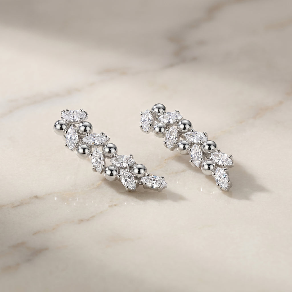 Silver Marquise Bead Cluster Earrings