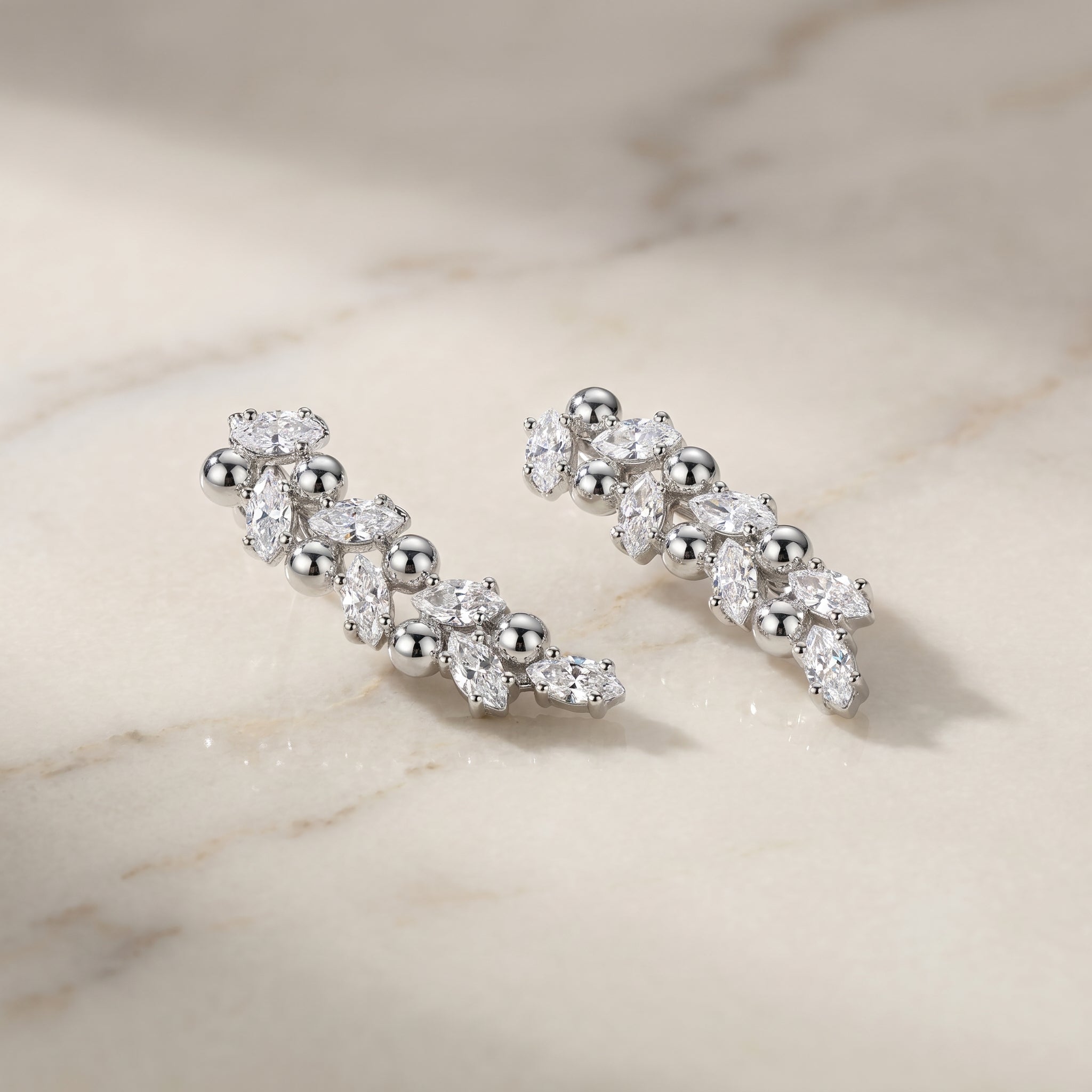 Silver Marquise Bead Cluster Earrings