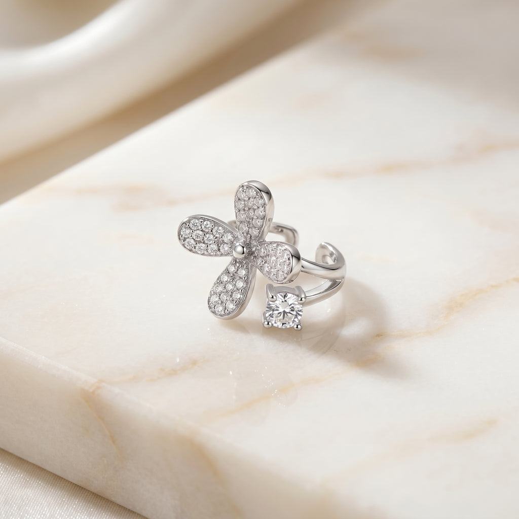 Silver Pavé Flower Earrings