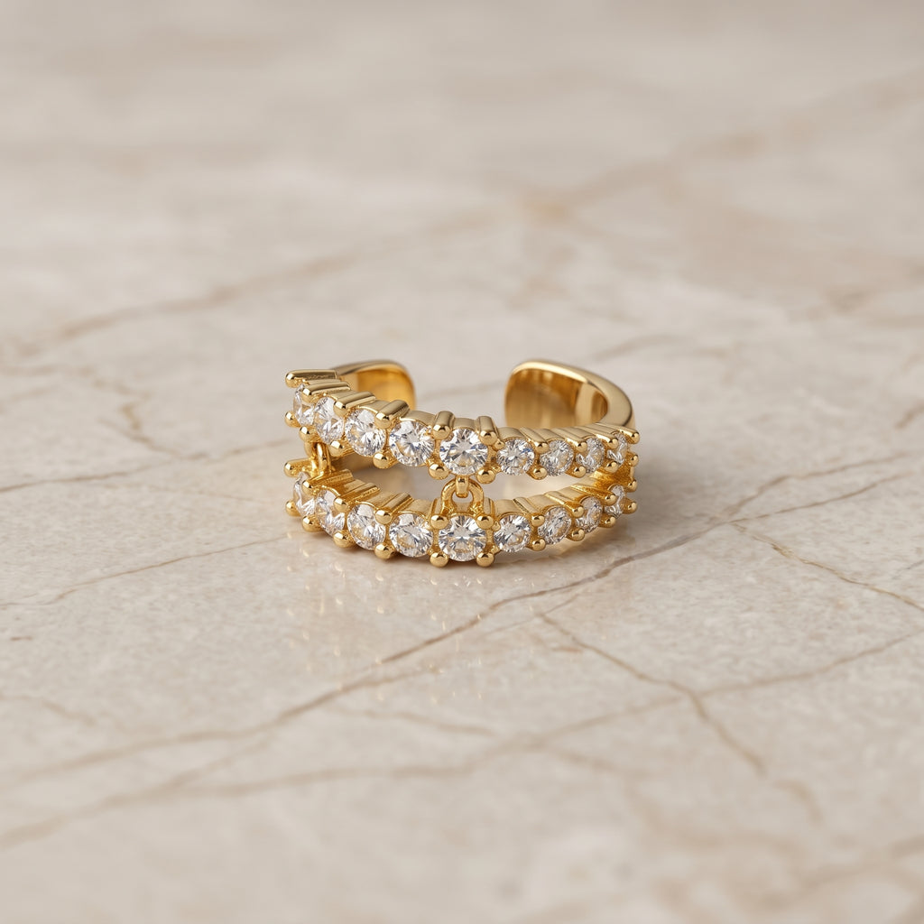 Gold Double-Row Crystal Wide Ear Cuff