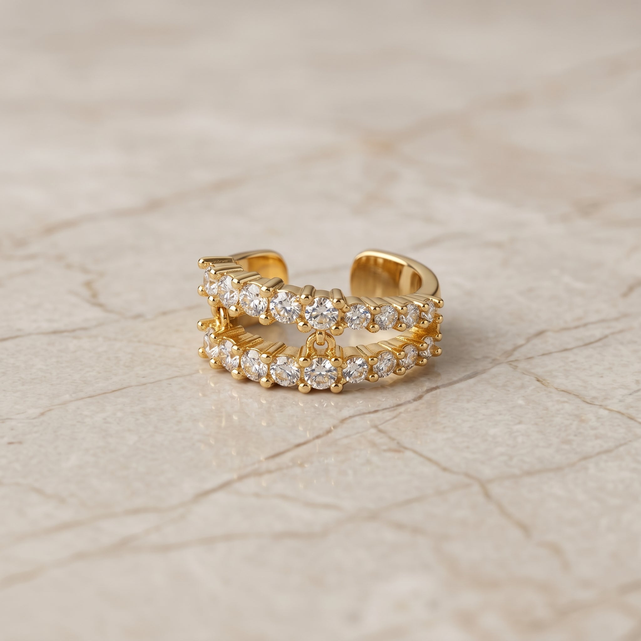Gold Double-Row Crystal Wide Ear Cuff
