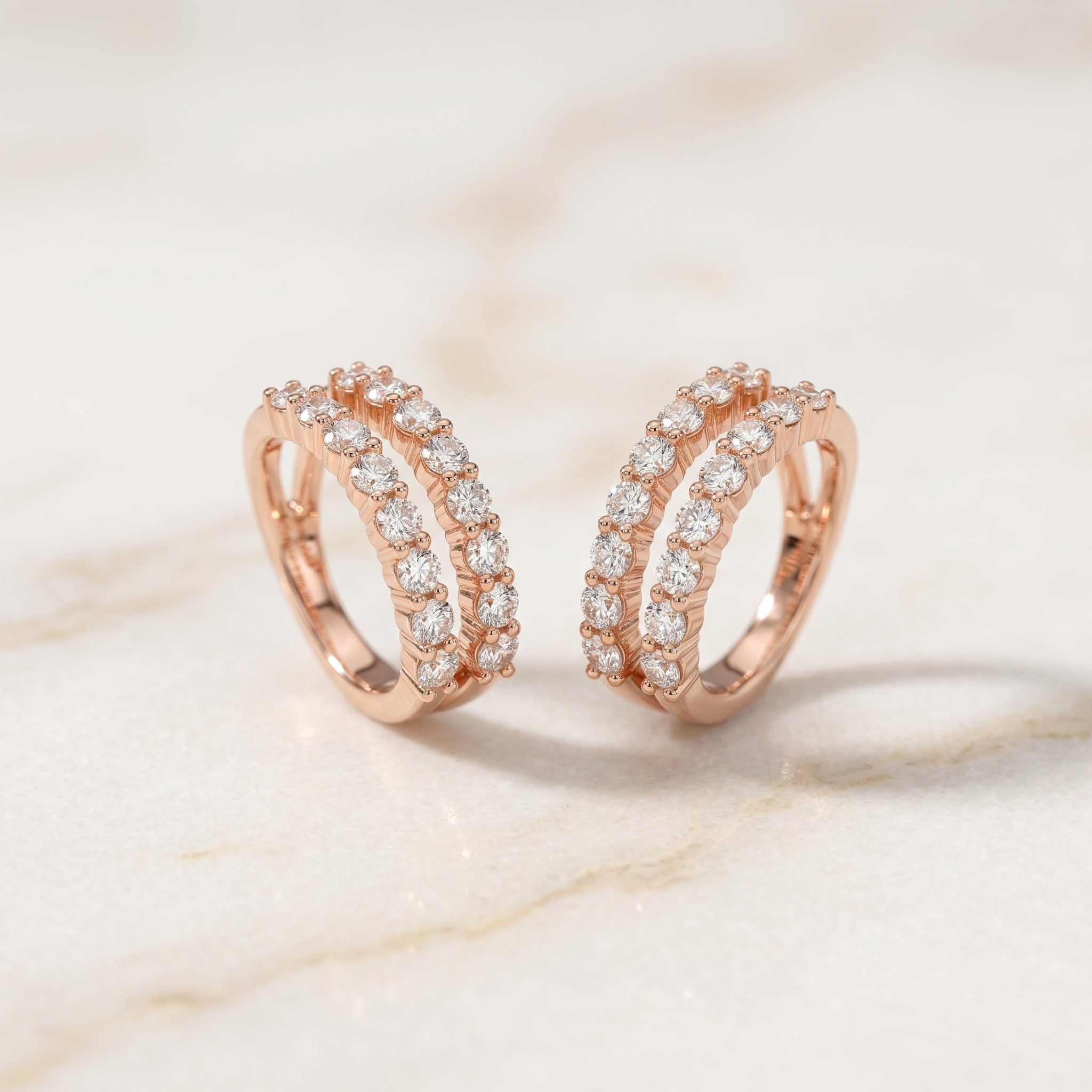 Rose Gold Double-Row Crystal Wide Ear Cuff