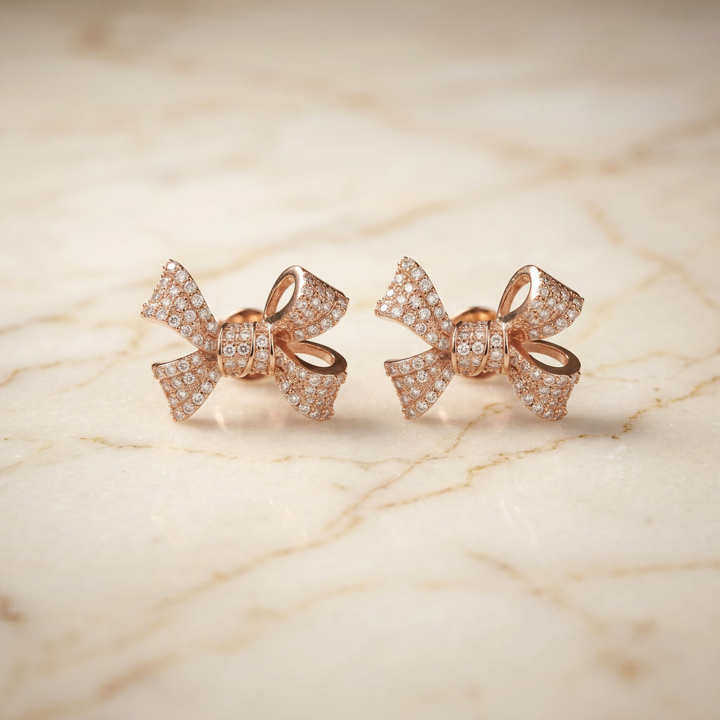 Rose Gold Pavé Bow Stud Earrings
