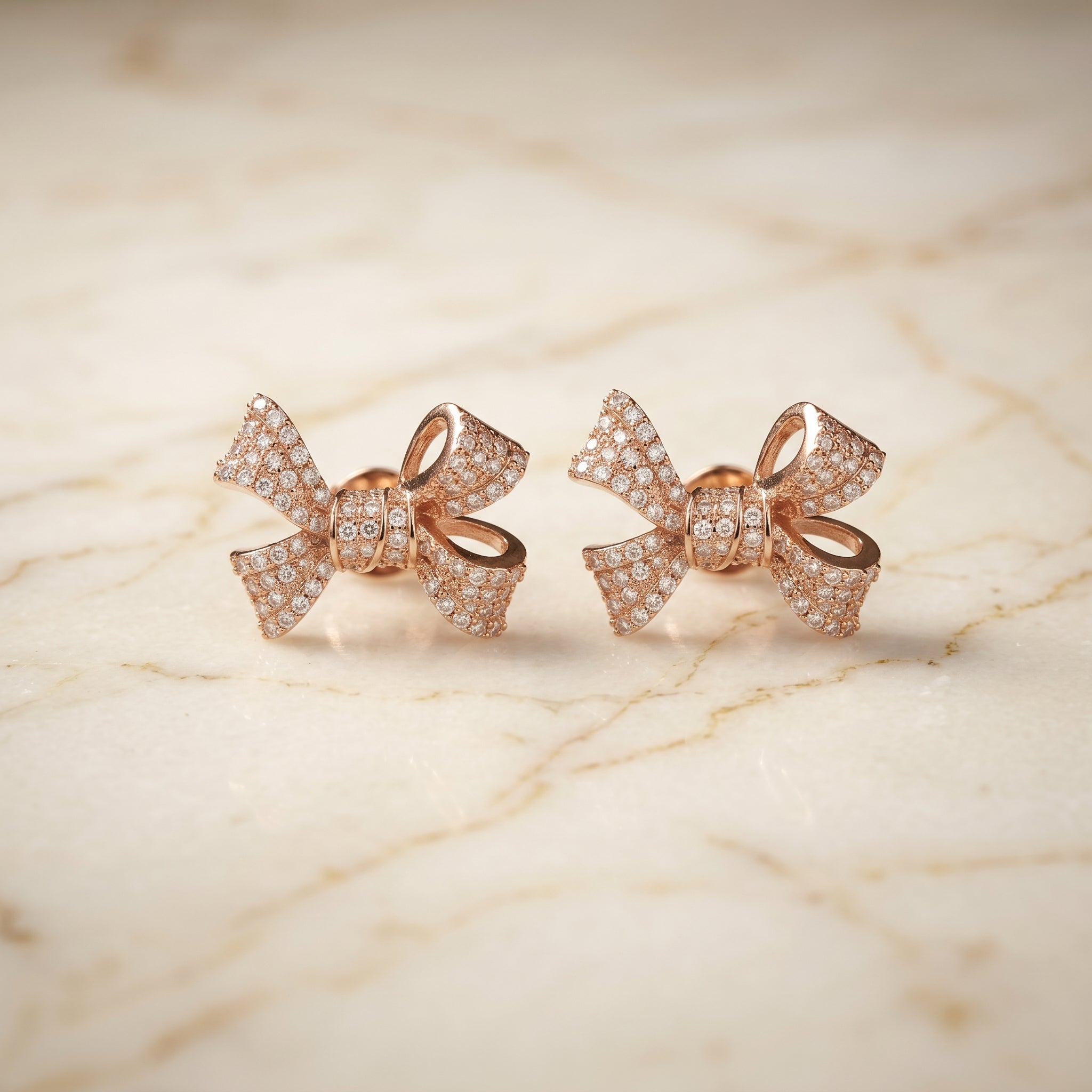 Rose Gold Pavé Bow Stud Earrings