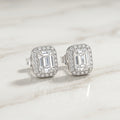 Emerald-Cut Crystal Halo Stud Earrings