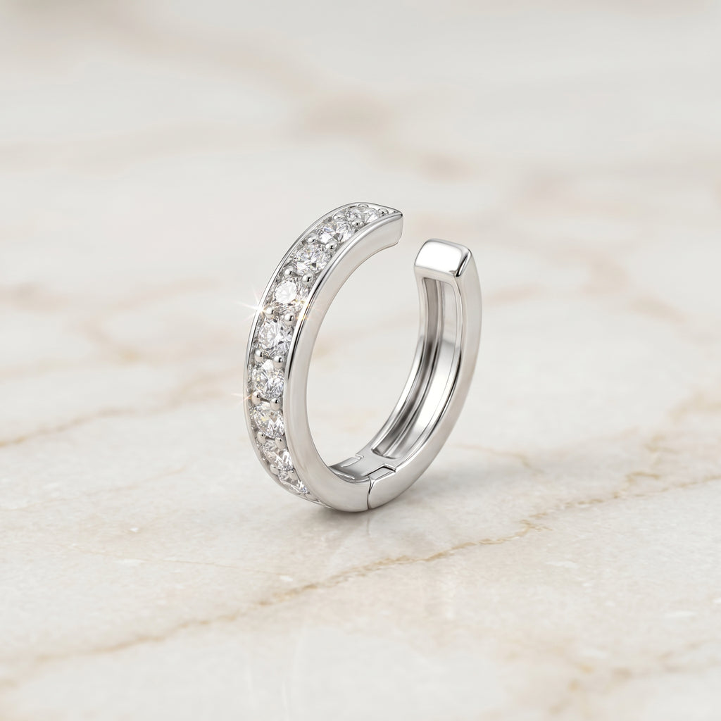 Silver Pavé Huggie Hoop Earring