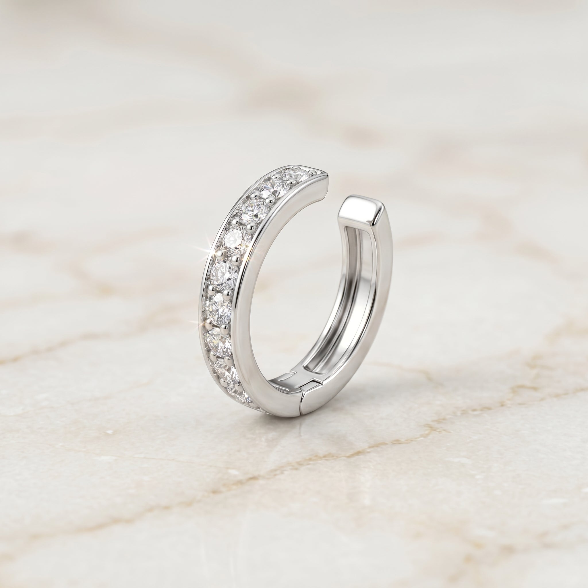 Silver Pavé Huggie Hoop Earring