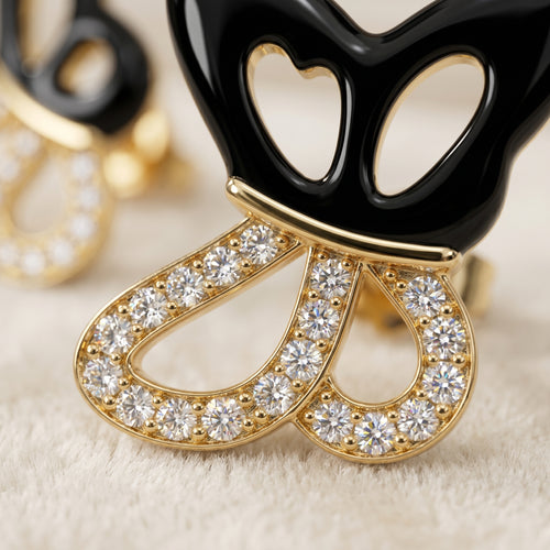 Black Enamel Gold Butterfly Stud Earrings