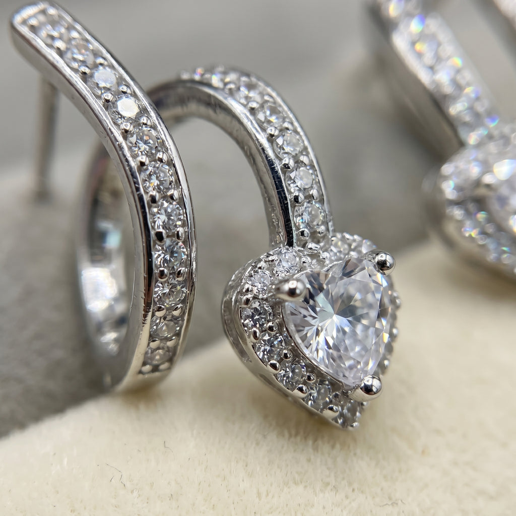 Silver Double-Row Heart Wrap Earrings