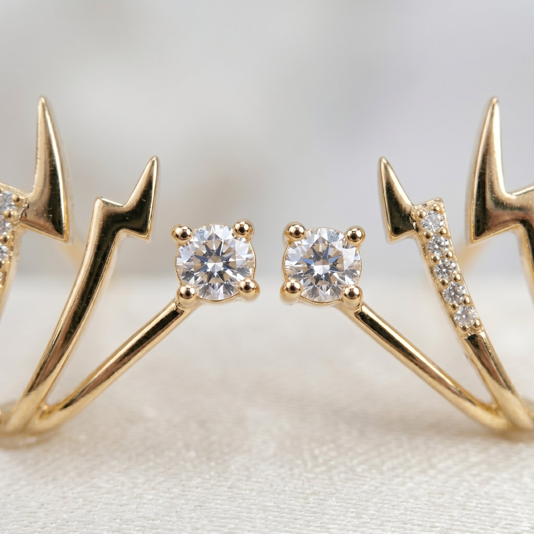 Gold Lightning Bolt Crystal Cuff Stud Earrings