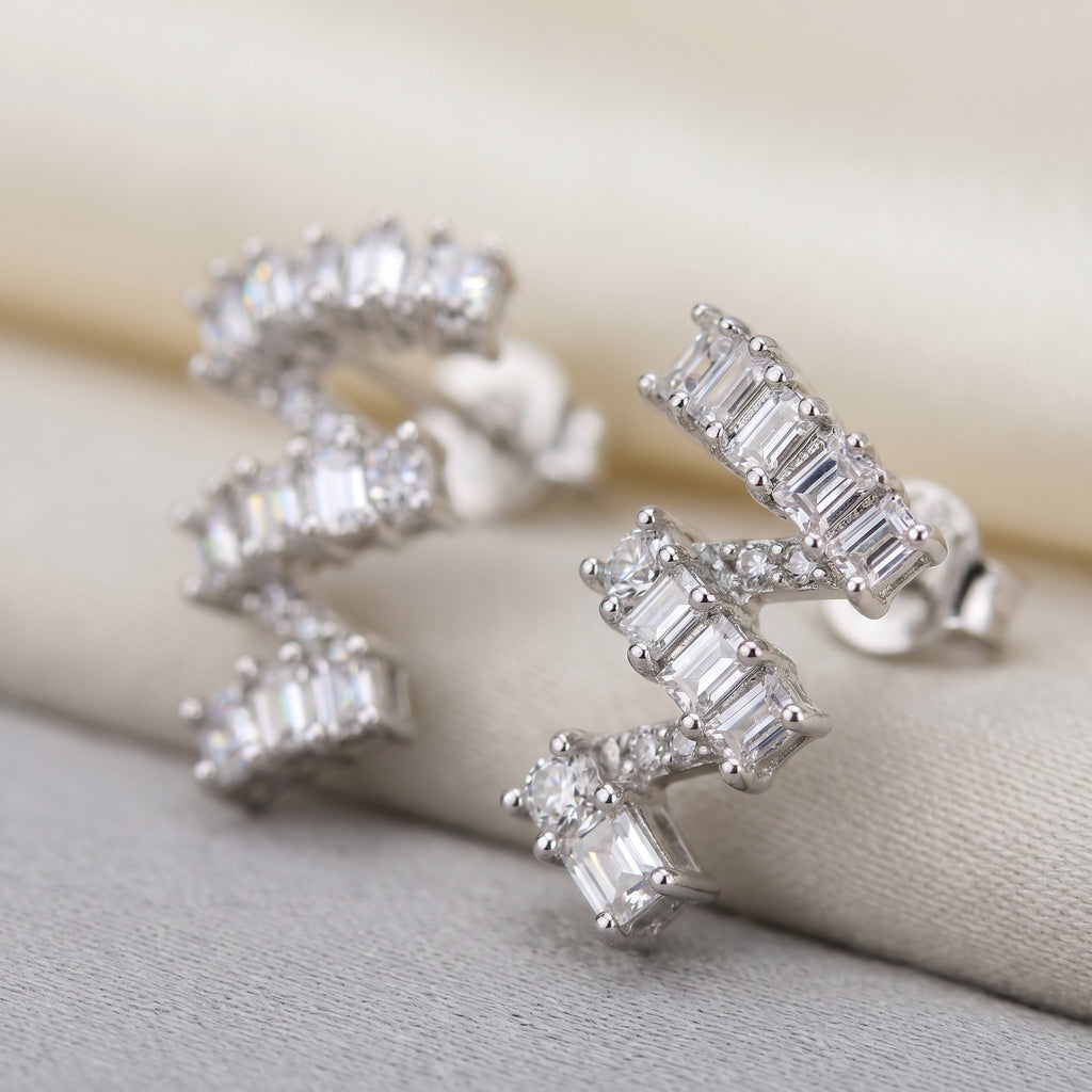 Silver Baguette Cascade Zigzag Ear Climber
