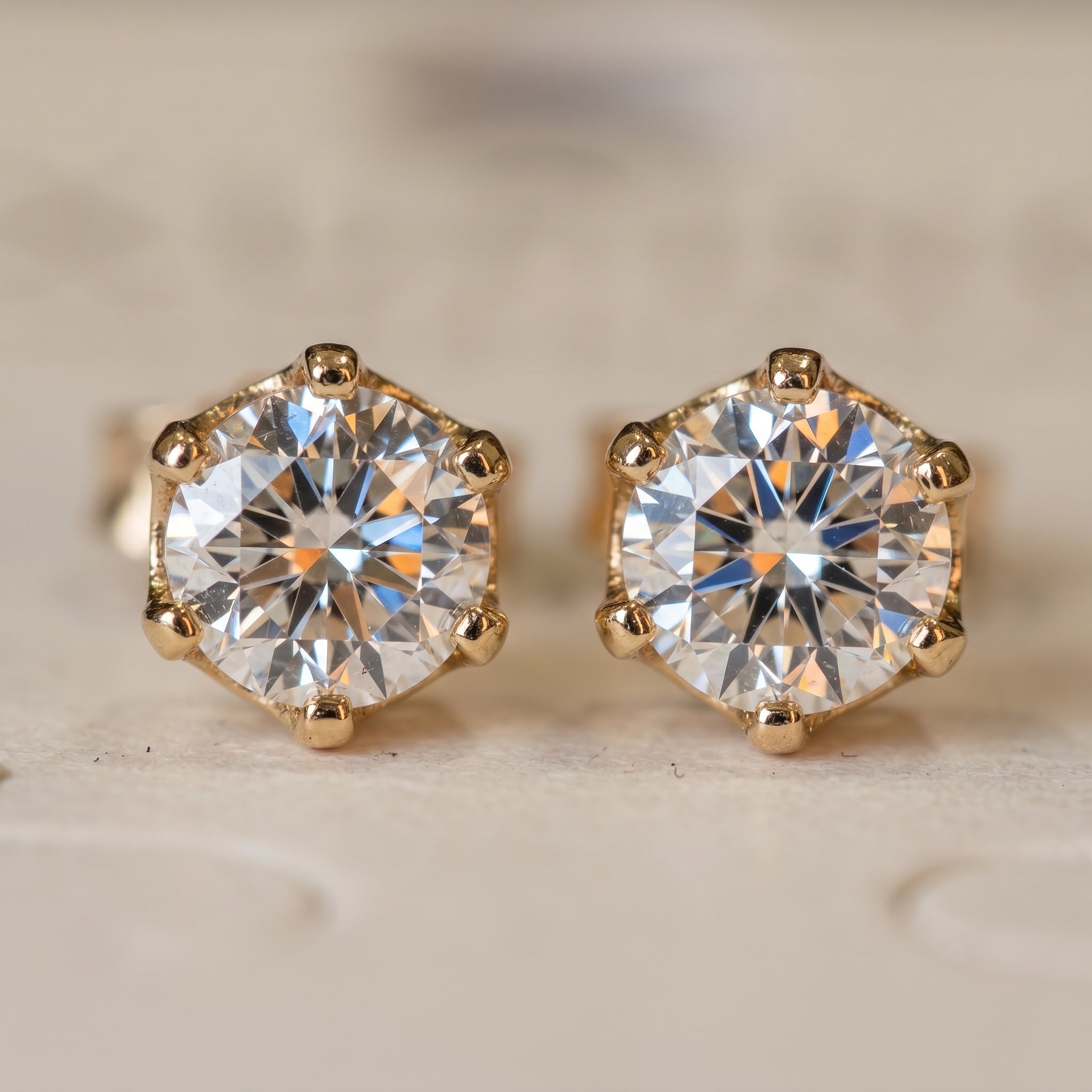 Gold Round Crystal Six-Prong Stud Earrings