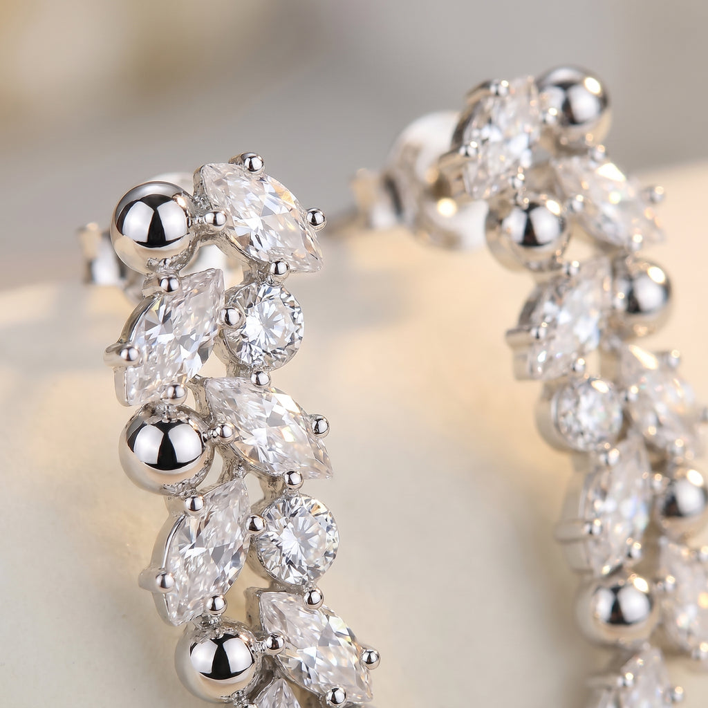 Silver Marquise Bead Cluster Earrings