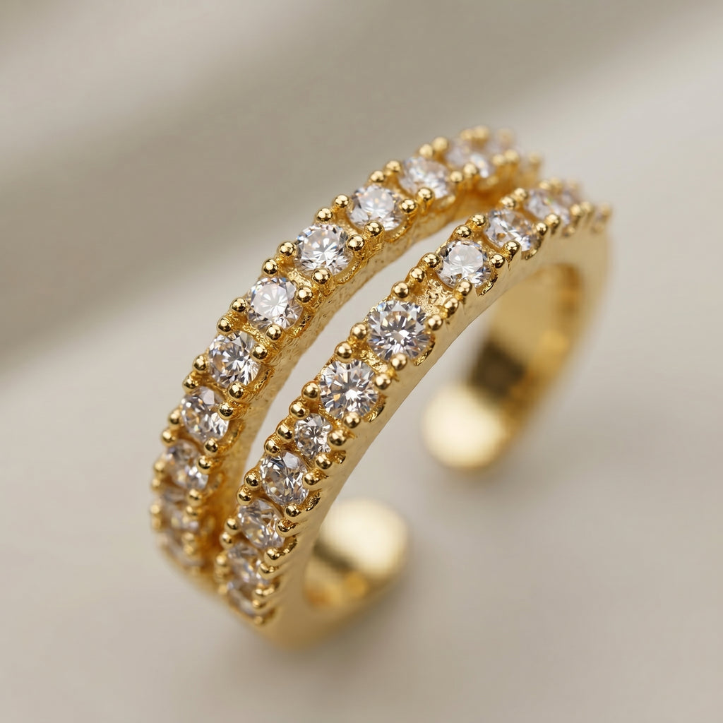 Gold Double-Row Crystal Wide Ear Cuff