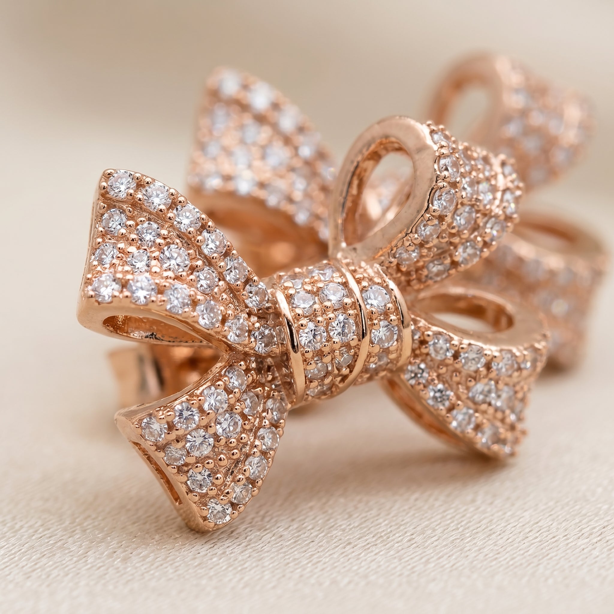 Rose Gold Pavé Bow Stud Earrings