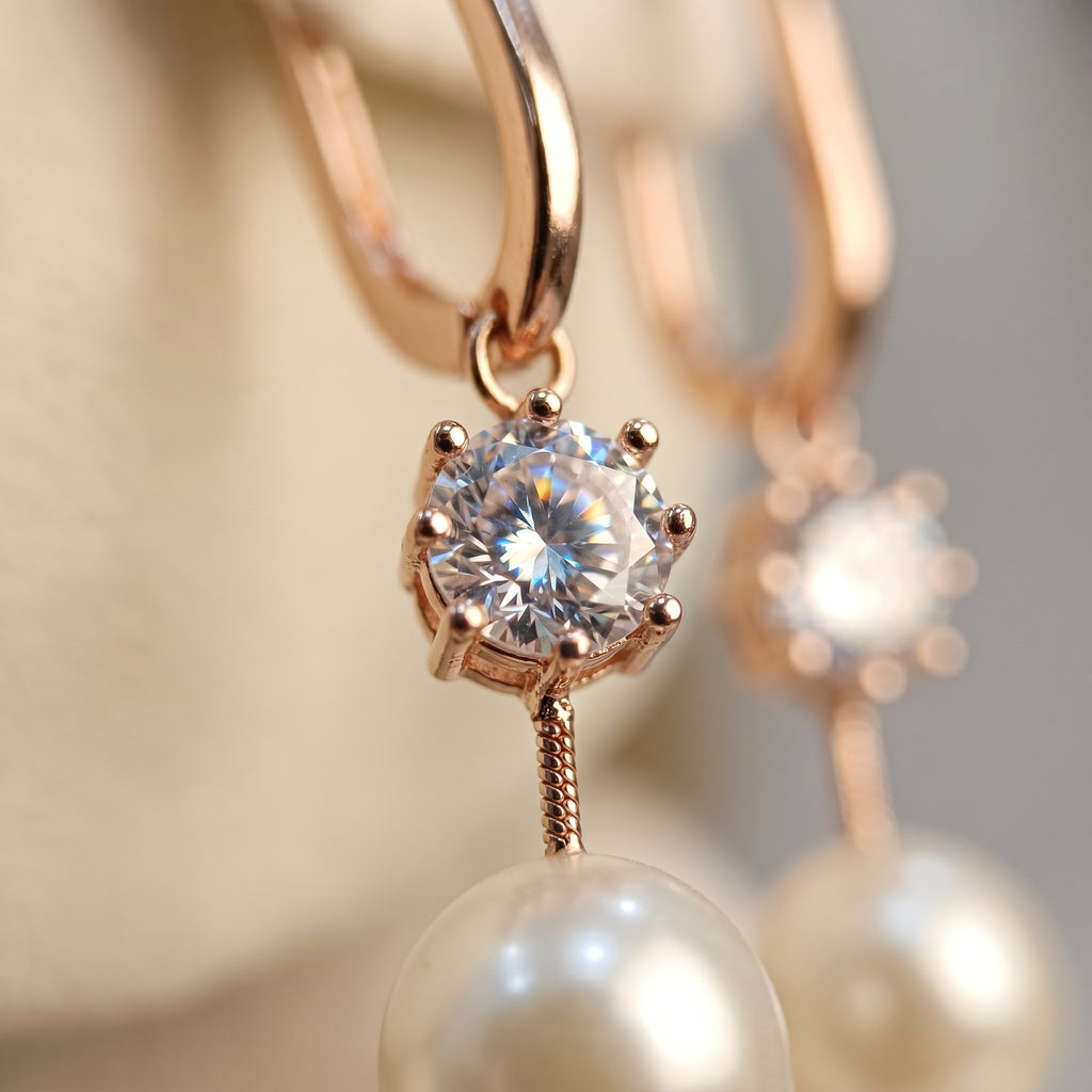 Rose Gold Pearl Drop Chain Dangle Earrings