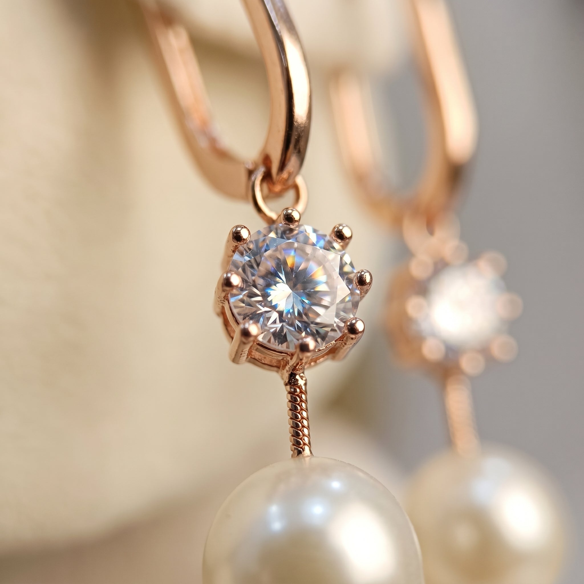 Rose Gold Pearl Drop Chain Dangle Earrings