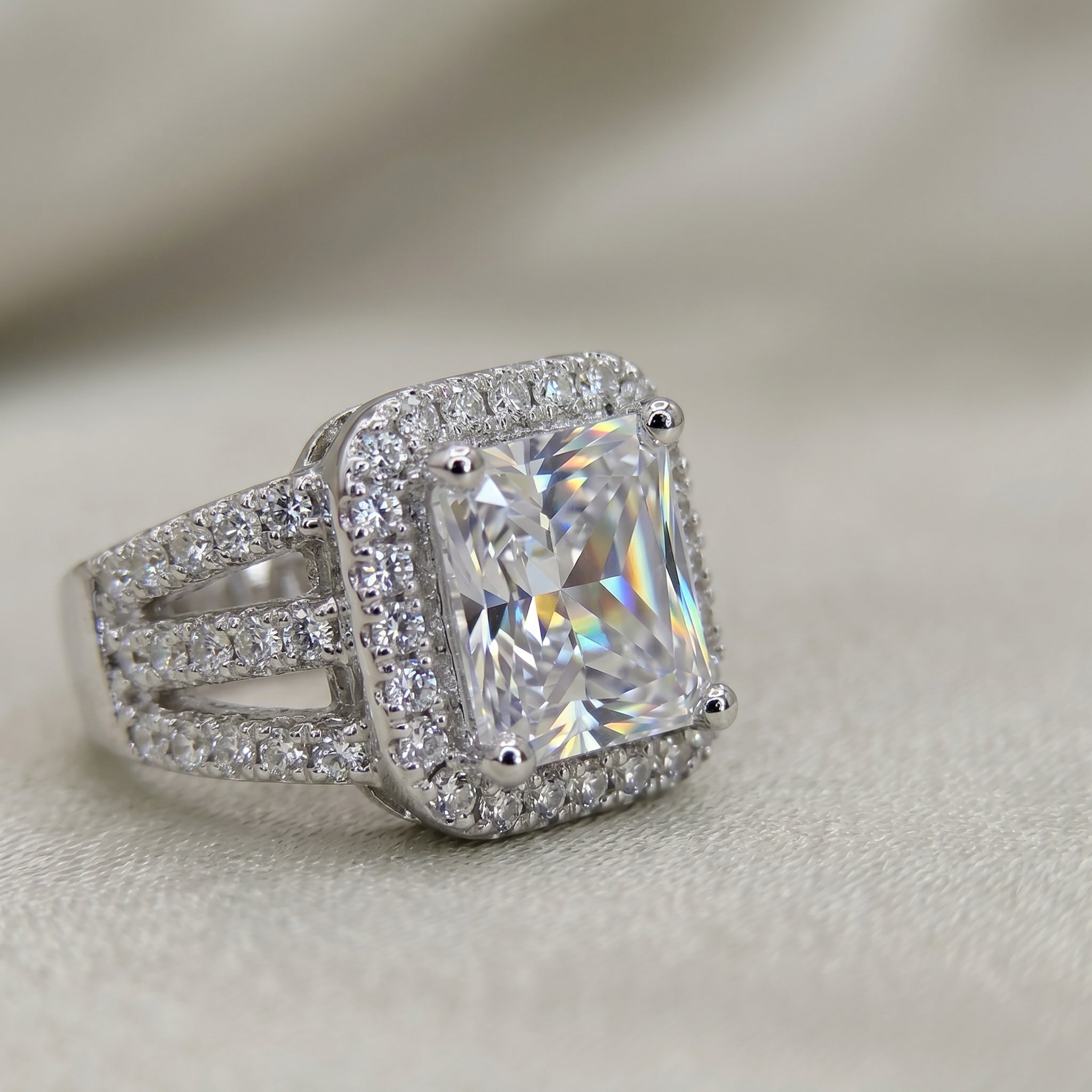Emerald-Cut Crystal Halo Stud Earrings