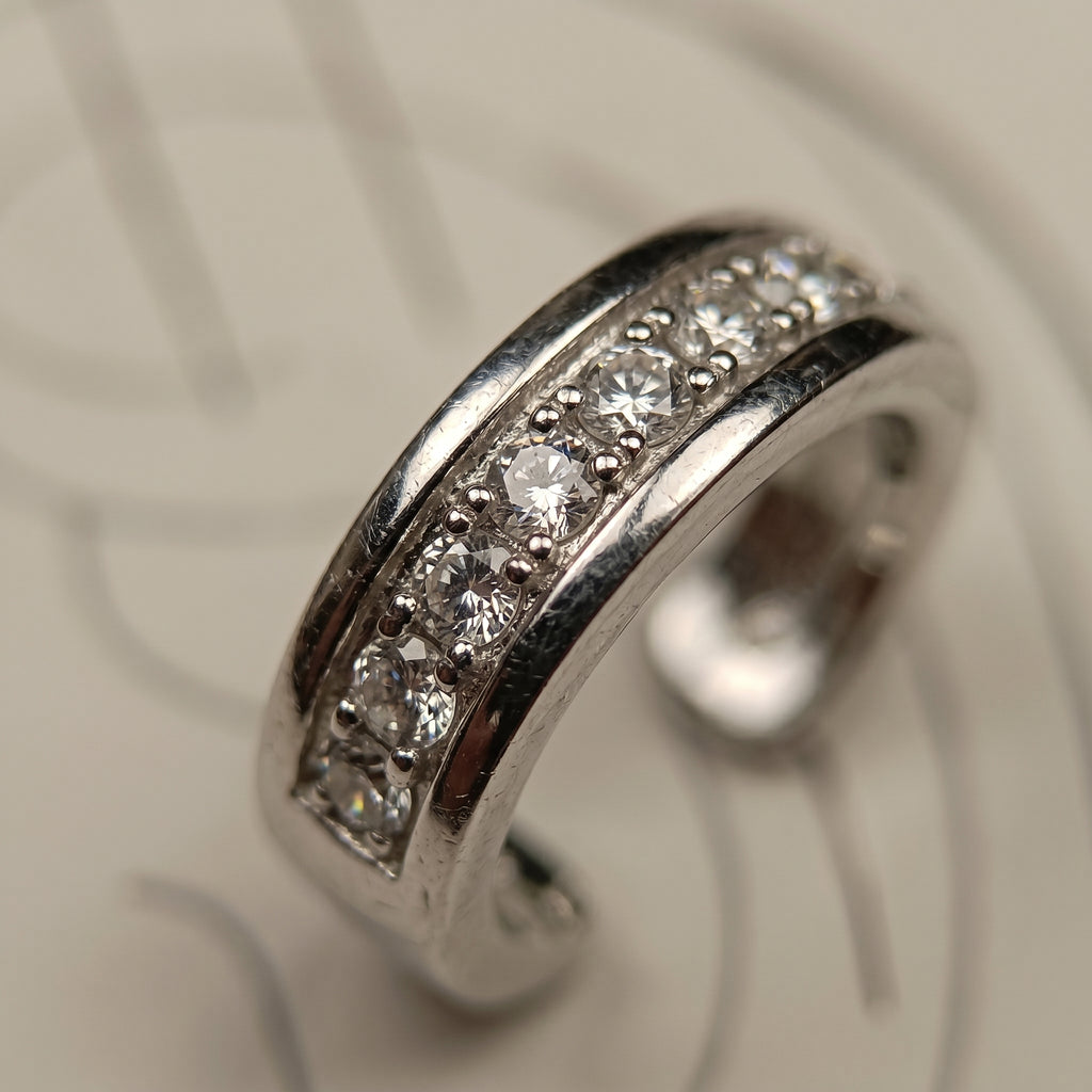 Silver Pavé Huggie Hoop Earring