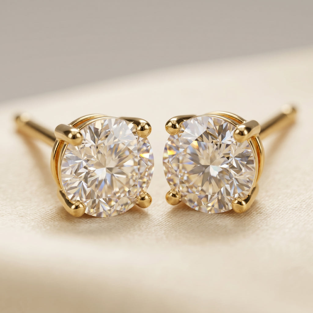 Gold Round Crystal Four-Prong Stud Earrings