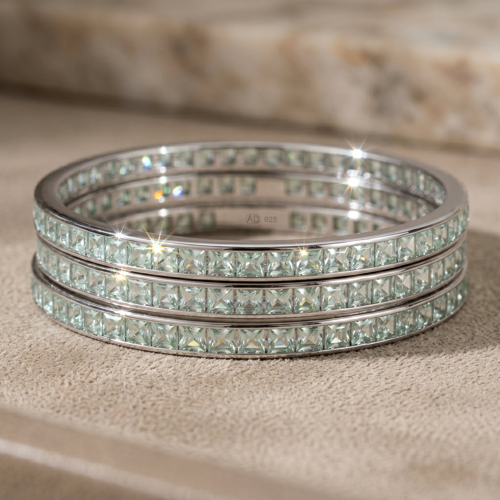 Mint Princess-Cut CZ Eternity Bangle Set