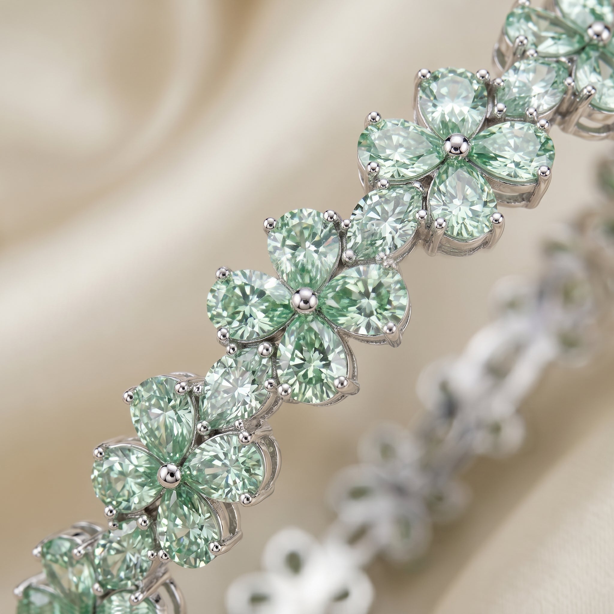 Mint Floral Petal CZ Eternity Bangle Pair