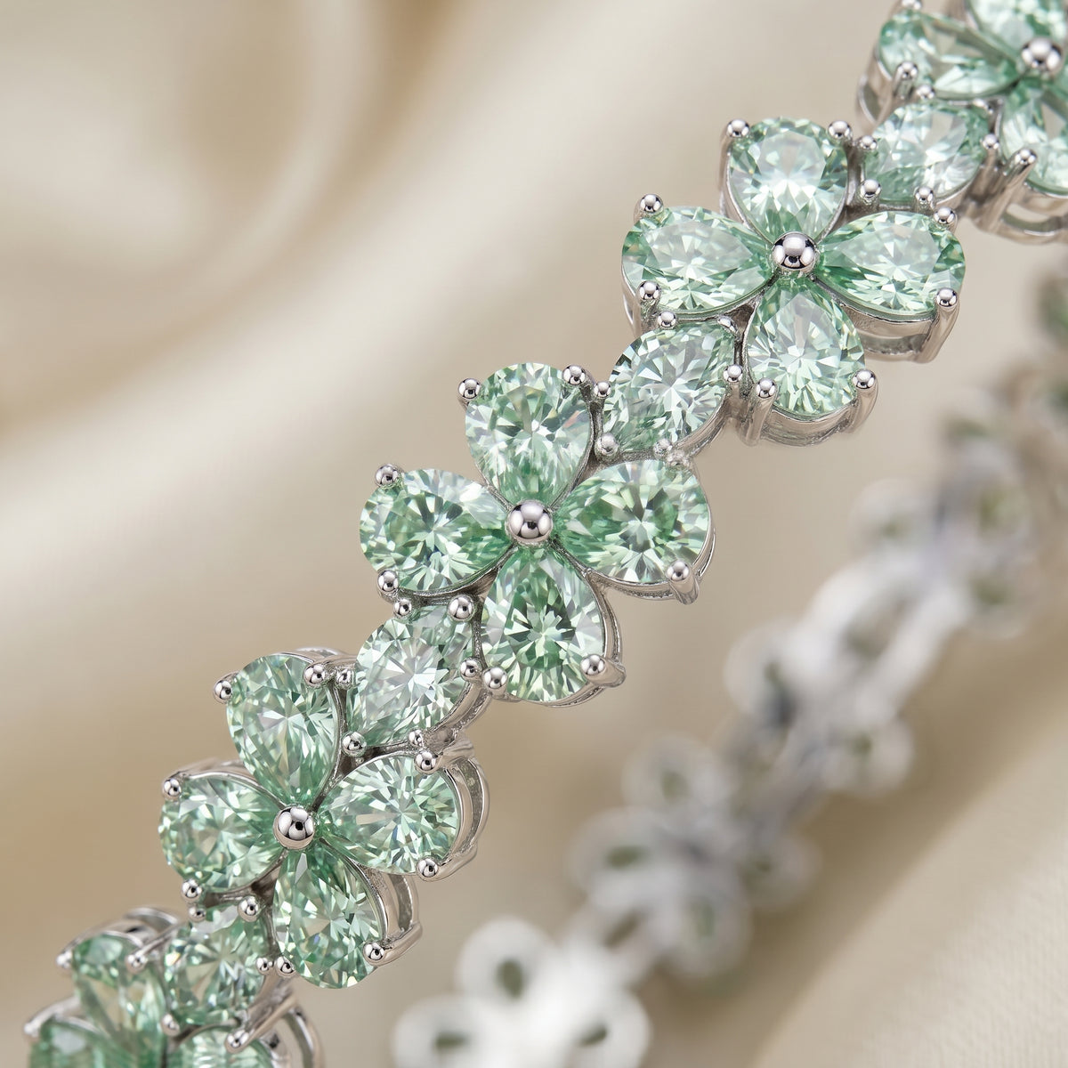 Mint Floral Petal CZ Eternity Bangle Pair