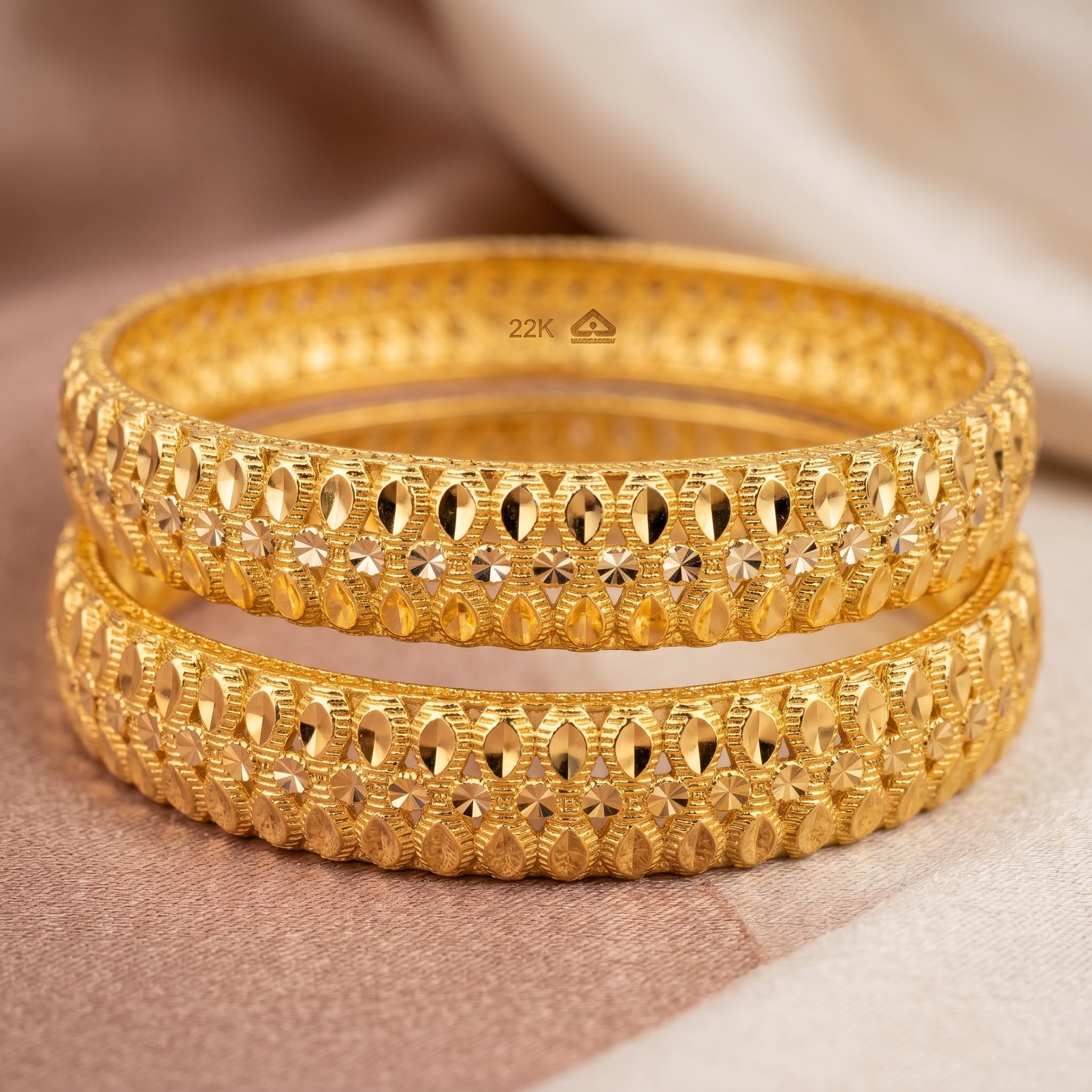 Gold Marquise Lattice Filigree Bangle Pair